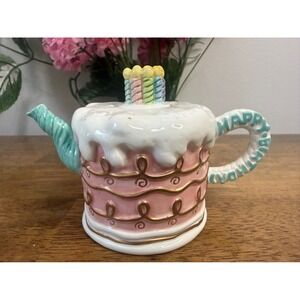 Vintage Fitz and Floyd Gift Gallery Happy Birthday Cake Teapot Ceramic Retro